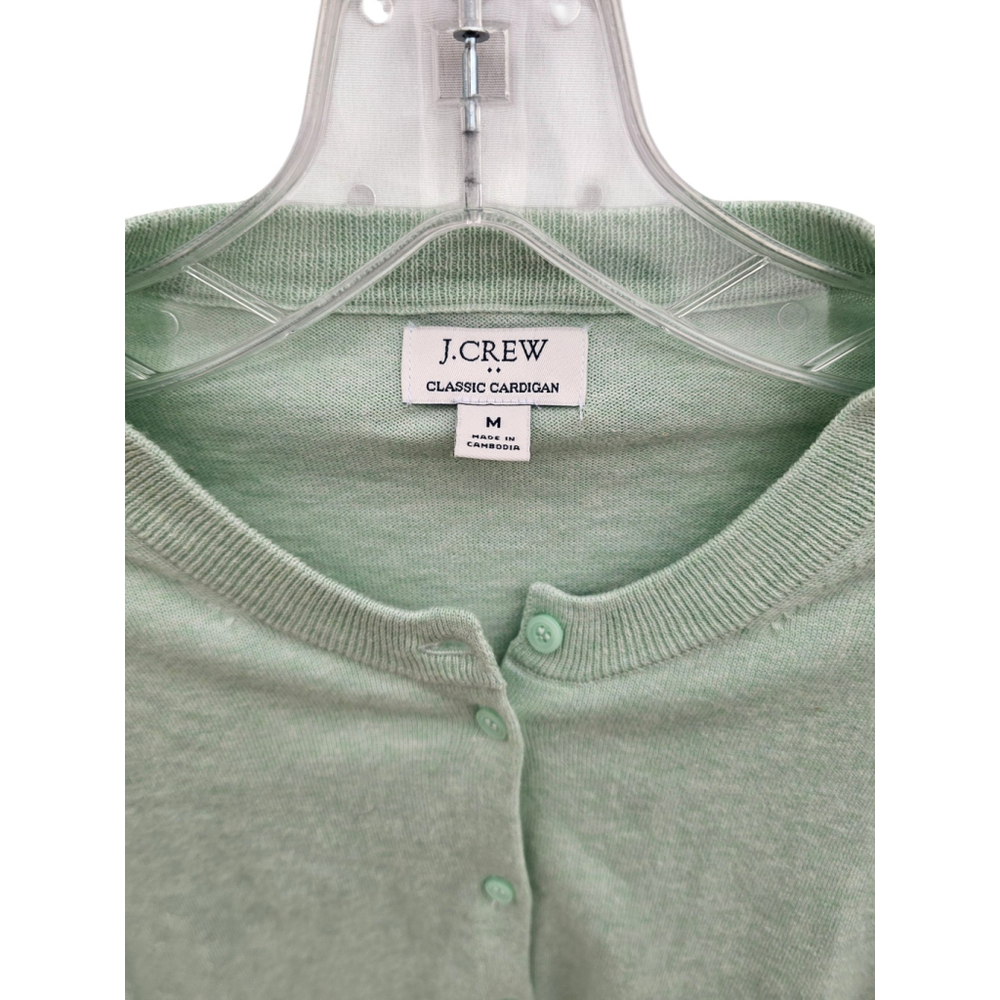 J. Crew Classic Crewneck Cardigan Sweater - Light Heathered Teal, Size M - Picture 6 of 6
